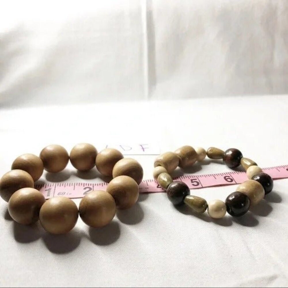 Two Chunky Wooden Bead Stretch Bracelets - Picture 7 of 9